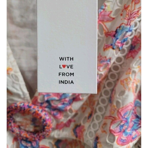 Hemant And Nandita Raisa Short Eyelet Dress Off White Size Large Preppy Cutout - Picture 5 of 16